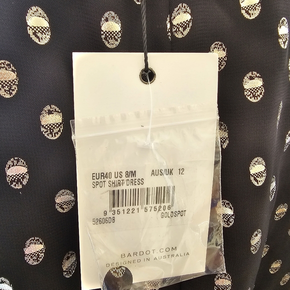 Bardot Metallic Dot Shirt Dress 8/Medium NWT - Picture 5 of 9